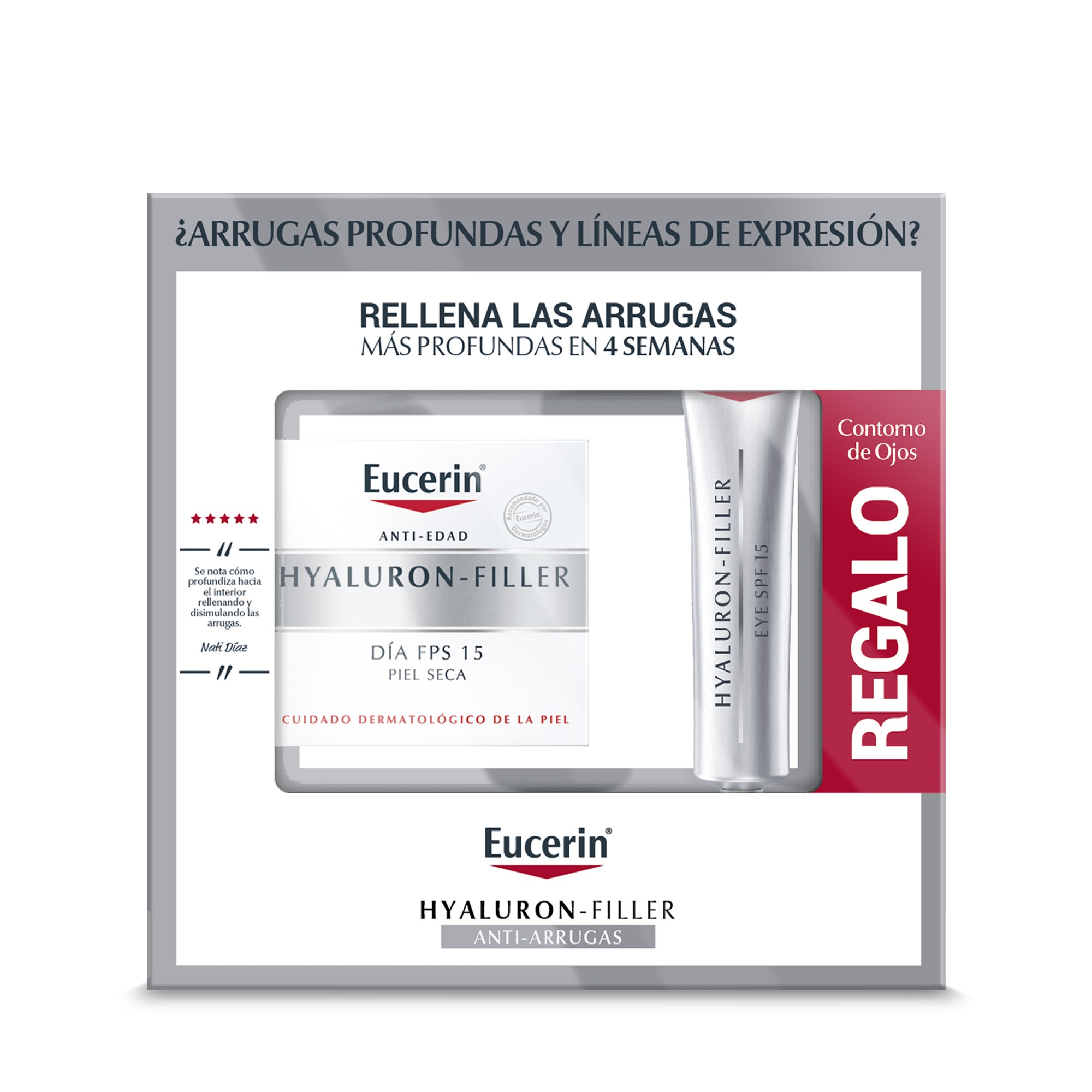 eucerin hyaluron-filler crema dia spf15 piel seca contorno de ojos de regalo